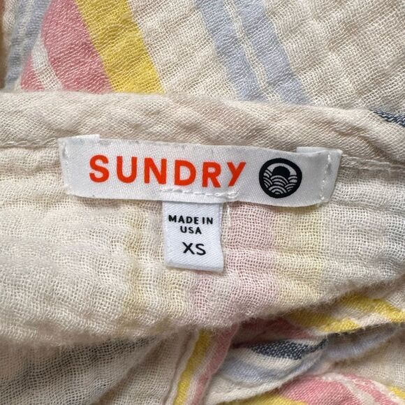 Sundry Long Sleeve Babydoll blouson sleeve mini dress neutral motif striped XS - Picture 5 of 6